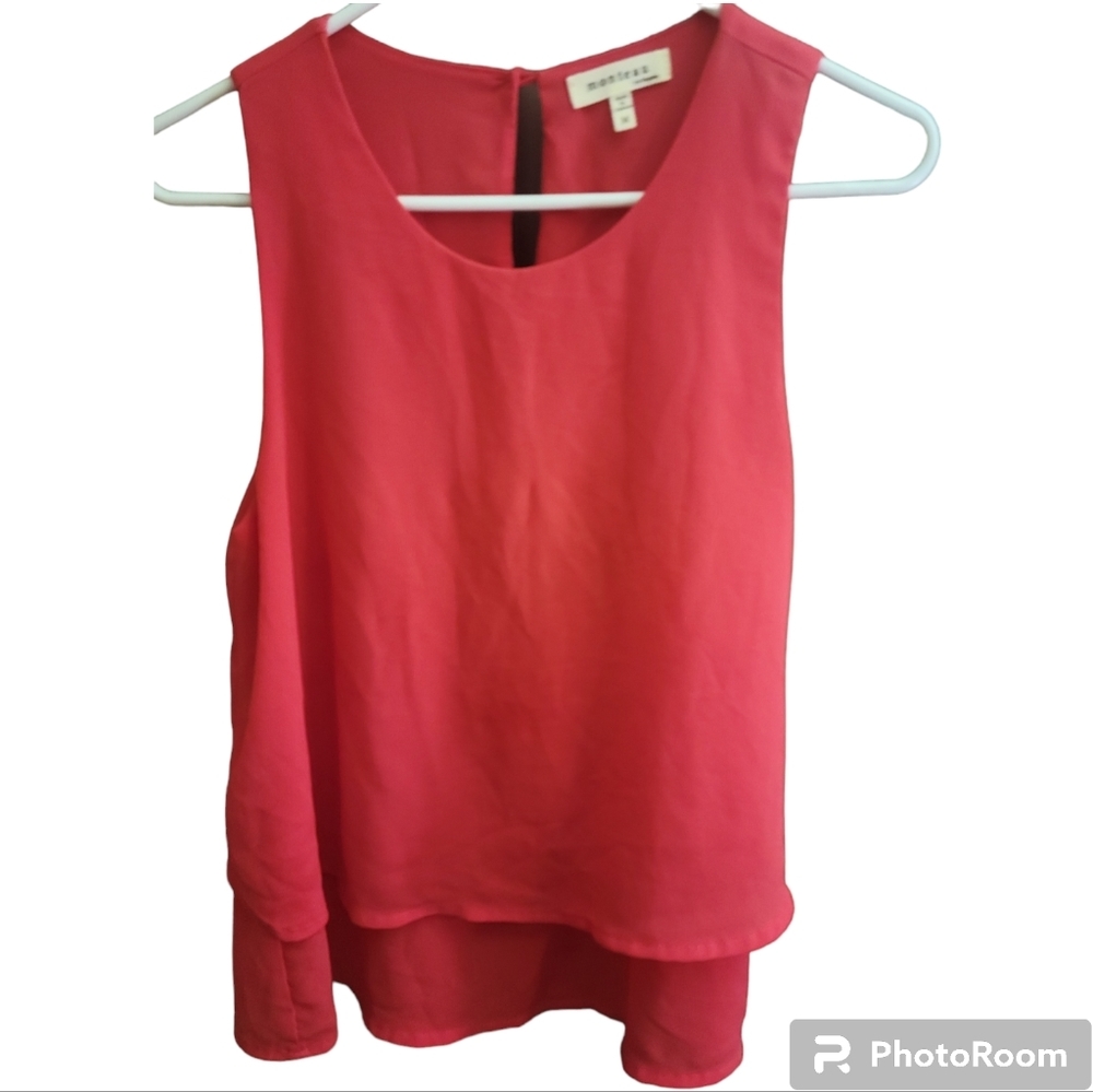 Monteau red tiered sleeveless blouse size m